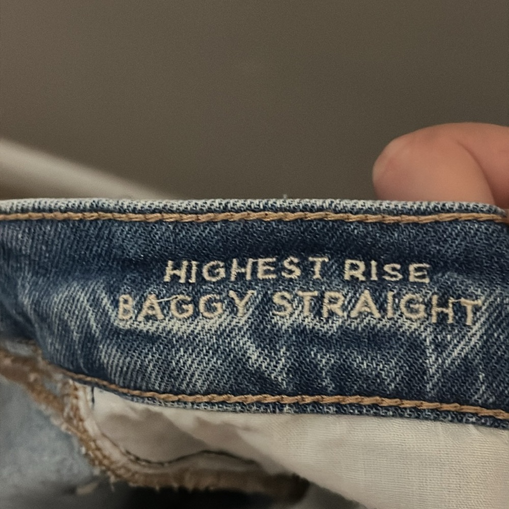 American Eagle Strigid highest rise baggy straight Ripped Blue Jeans - Picture 11 of 11